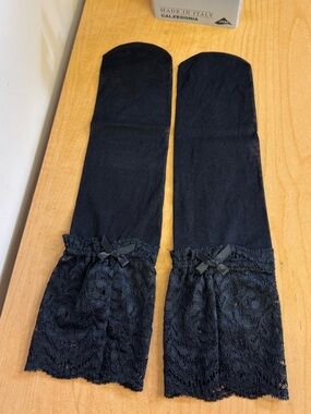 Calzedonia Fashion Socks Nylon Mesh And Lace Long Neck One Size Black Bow Accent